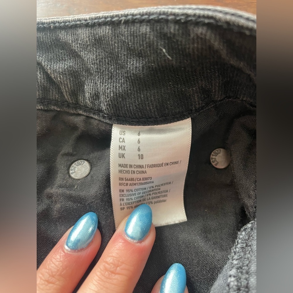 American Eagle Black Mini Jean Skirt Distressed Button-Fly - Picture 5 of 5